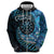 New Zealand Darts Personalised Zip Hoodie Aotearoa Silver Fern Blue Papua Shell Spirit