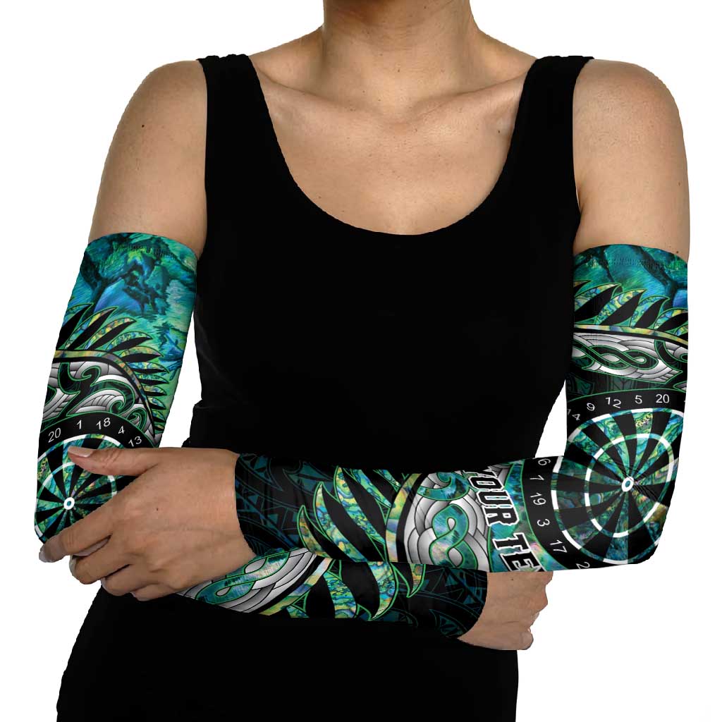New Zealand Darts Personalised Arm Sleeves Aotearoa Silver Fern Green Papua Shell Spirit - Polynesian Pride