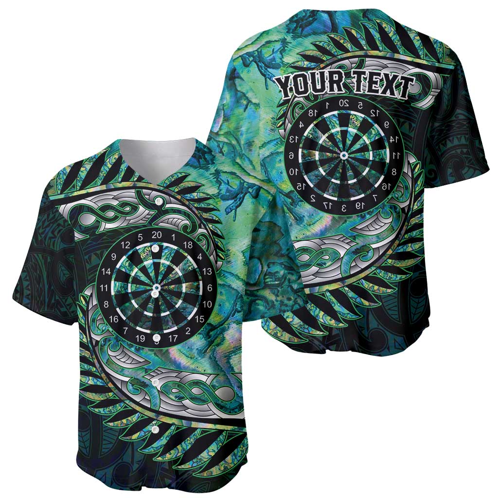 New Zealand Darts Personalised Baseball Jersey Aotearoa Silver Fern Green Papua Shell Spirit