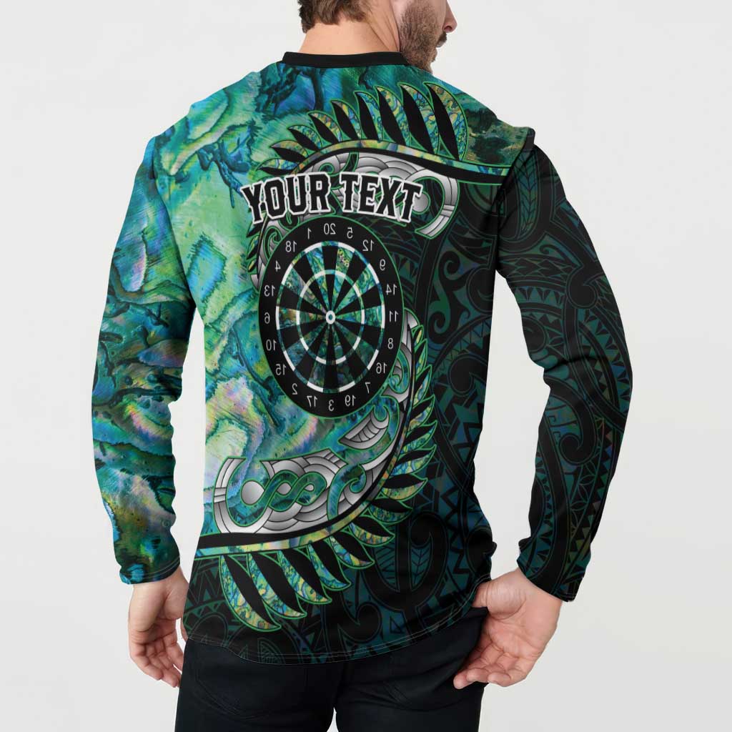 New Zealand Darts Personalised Button Sweatshirt Aotearoa Silver Fern Green Papua Shell Spirit
