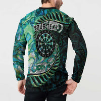 New Zealand Darts Personalised Button Sweatshirt Aotearoa Silver Fern Green Papua Shell Spirit