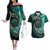 New Zealand Darts Personalised Couples Matching Off The Shoulder Long Sleeve Dress and Hawaiian Shirt Aotearoa Silver Fern Green Papua Shell Spirit