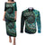 New Zealand Darts Personalised Couples Matching Puletasi and Long Sleeve Button Shirt Aotearoa Silver Fern Green Papua Shell Spirit