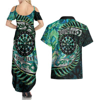New Zealand Darts Personalised Couples Matching Summer Maxi Dress and Hawaiian Shirt Aotearoa Silver Fern Green Papua Shell Spirit