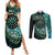 New Zealand Darts Personalised Couples Matching Summer Maxi Dress and Long Sleeve Button Shirt Aotearoa Silver Fern Green Papua Shell Spirit