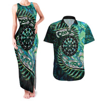 New Zealand Darts Personalised Couples Matching Tank Maxi Dress and Hawaiian Shirt Aotearoa Silver Fern Green Papua Shell Spirit