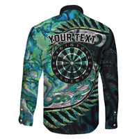 New Zealand Darts Personalised Family Matching Long Sleeve Bodycon Dress and Hawaiian Shirt Aotearoa Silver Fern Green Papua Shell Spirit