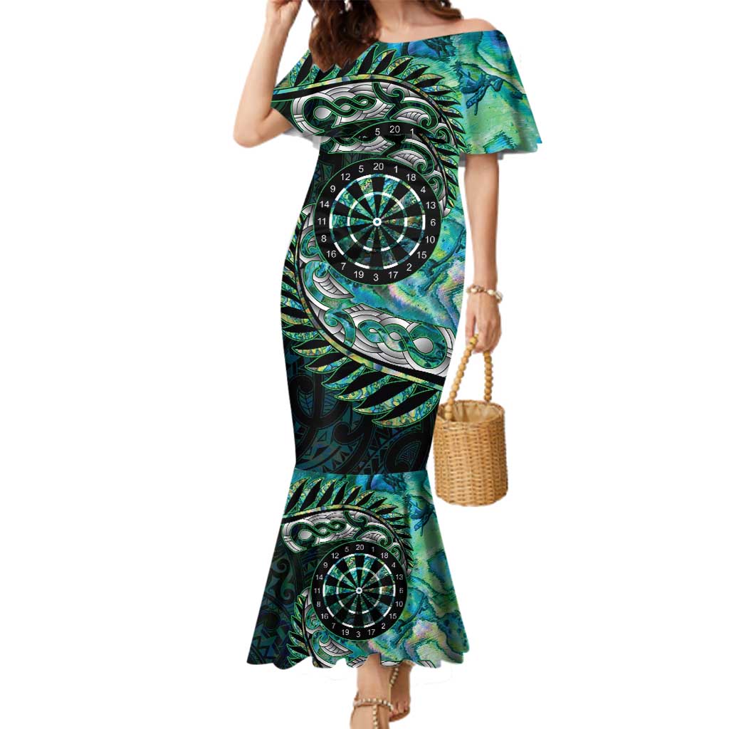 New Zealand Darts Personalised Family Matching Mermaid Dress and Hawaiian Shirt Aotearoa Silver Fern Green Papua Shell Spirit