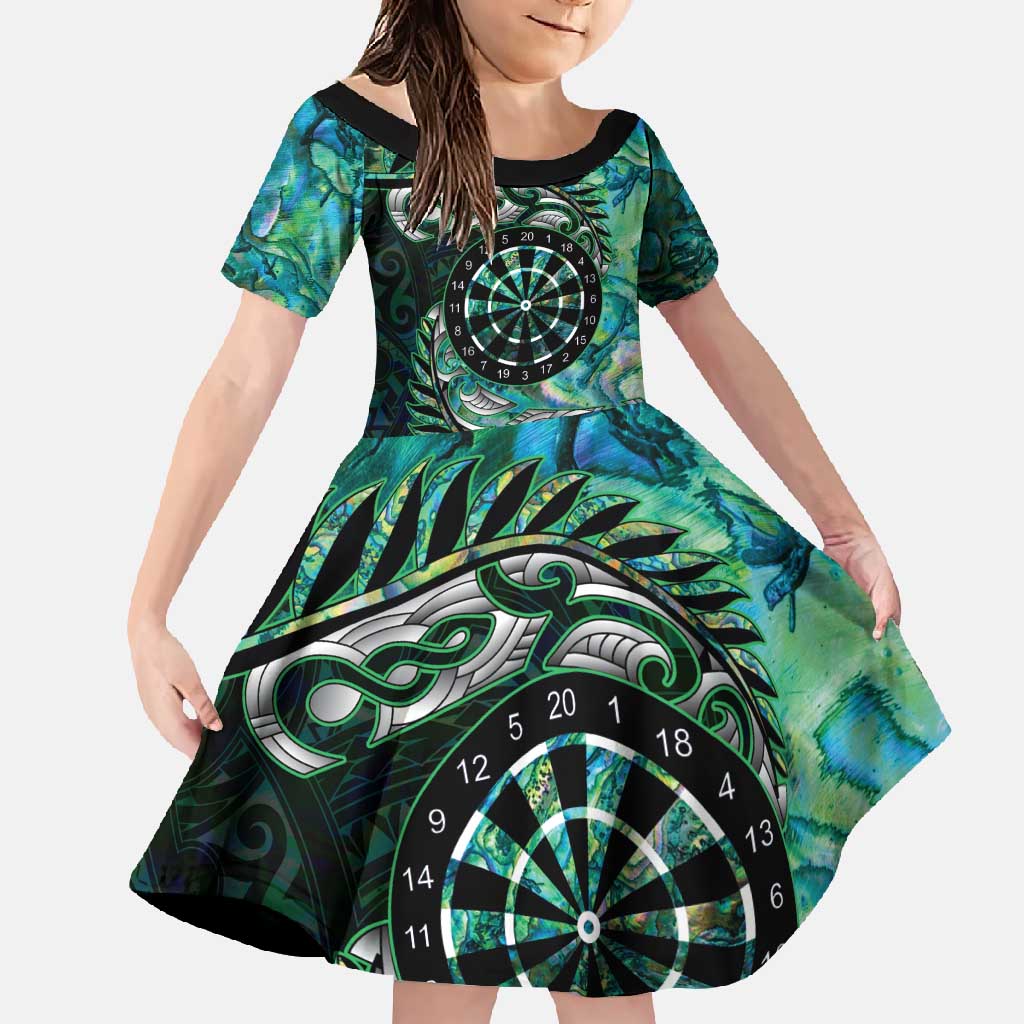 New Zealand Darts Personalised Family Matching Off Shoulder Maxi Dress and Hawaiian Shirt Aotearoa Silver Fern Green Papua Shell Spirit
