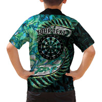 New Zealand Darts Personalised Family Matching Off Shoulder Short Dress and Hawaiian Shirt Aotearoa Silver Fern Green Papua Shell Spirit