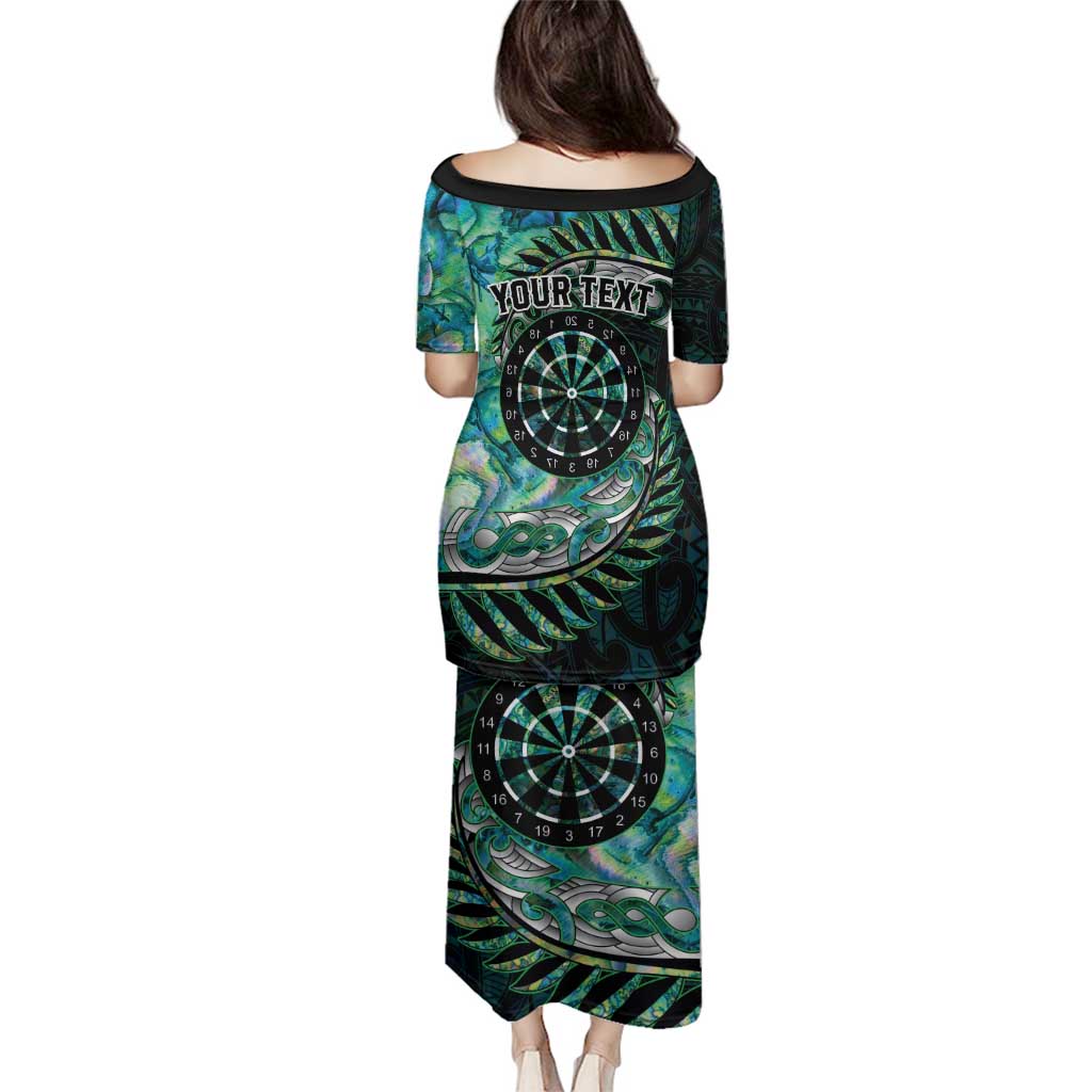 New Zealand Darts Personalised Family Matching Puletasi and Hawaiian Shirt Aotearoa Silver Fern Green Papua Shell Spirit