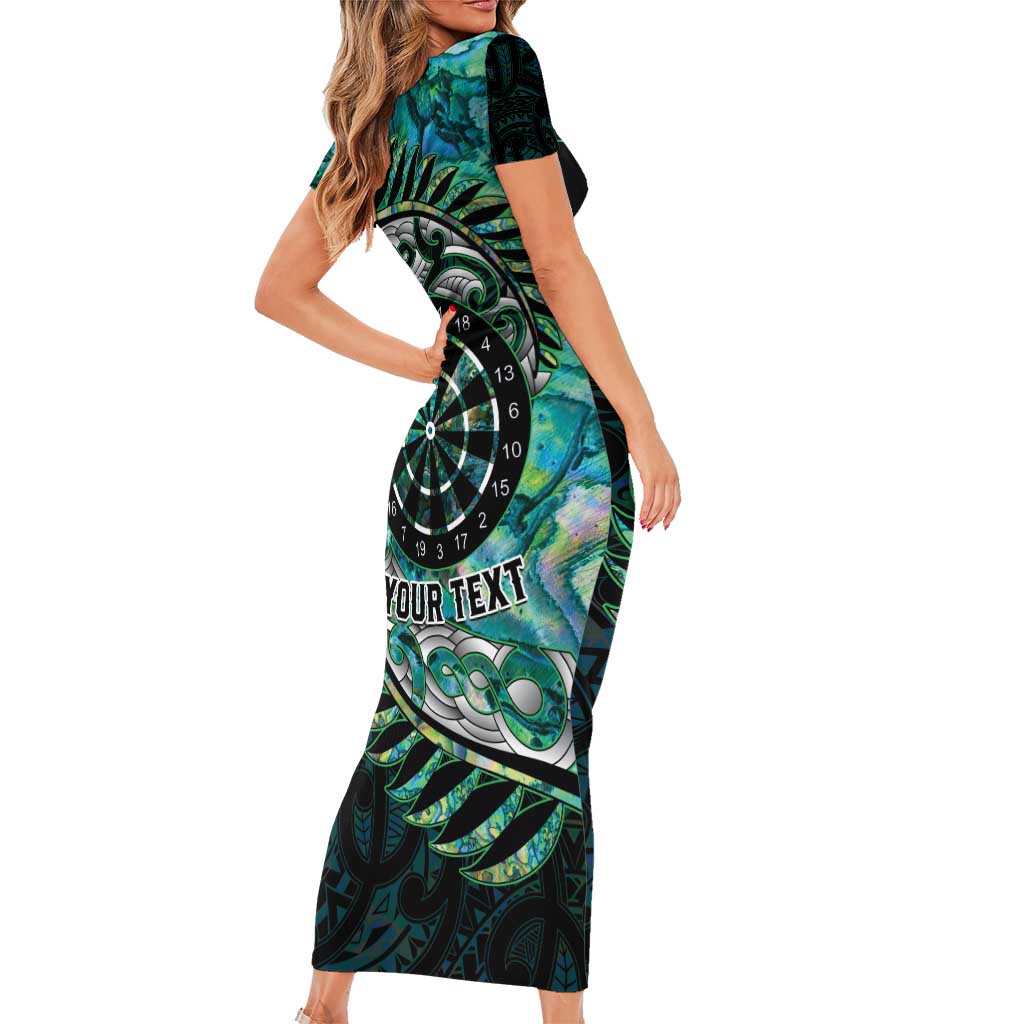New Zealand Darts Personalised Family Matching Short Sleeve Bodycon Dress and Hawaiian Shirt Aotearoa Silver Fern Green Papua Shell Spirit
