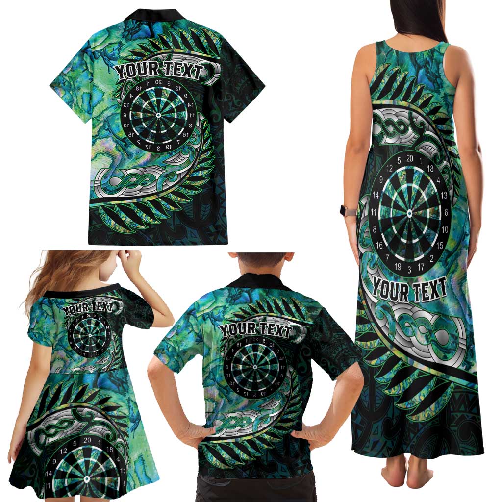 New Zealand Darts Personalised Family Matching Tank Maxi Dress and Hawaiian Shirt Aotearoa Silver Fern Green Papua Shell Spirit
