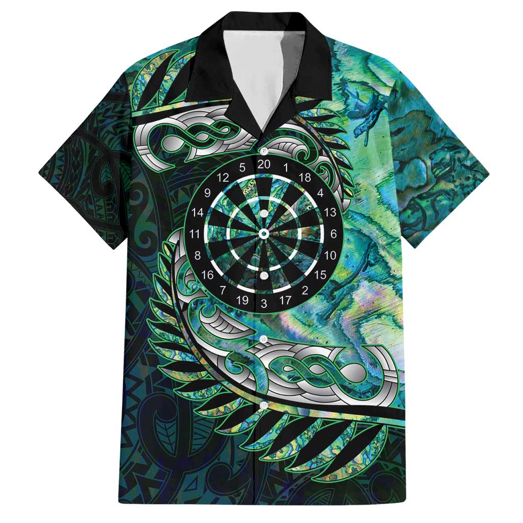 New Zealand Darts Personalised Hawaiian Shirt Aotearoa Silver Fern Green Papua Shell Spirit