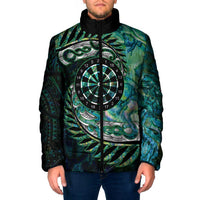 New Zealand Darts Personalised Padded Jacket Aotearoa Silver Fern Green Papua Shell Spirit - Polynesian Pride