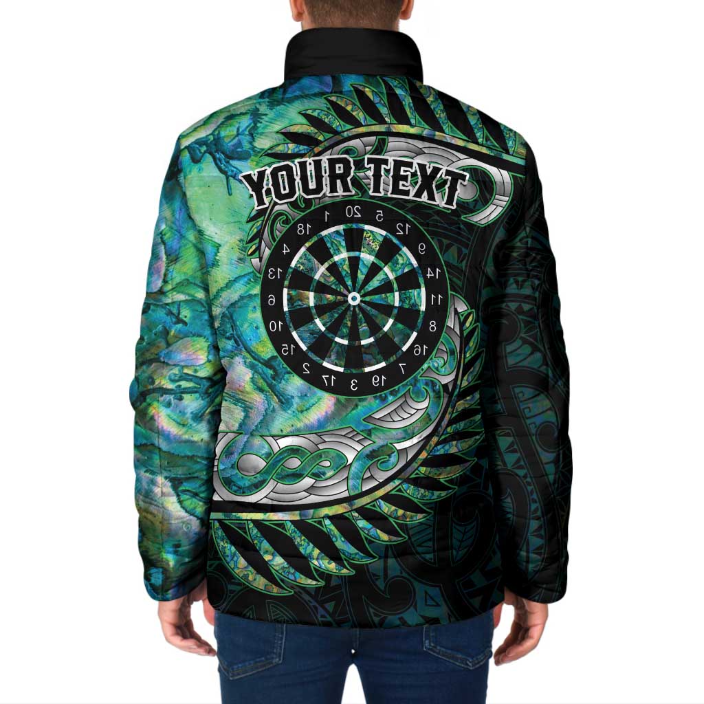 New Zealand Darts Personalised Padded Jacket Aotearoa Silver Fern Green Papua Shell Spirit - Polynesian Pride