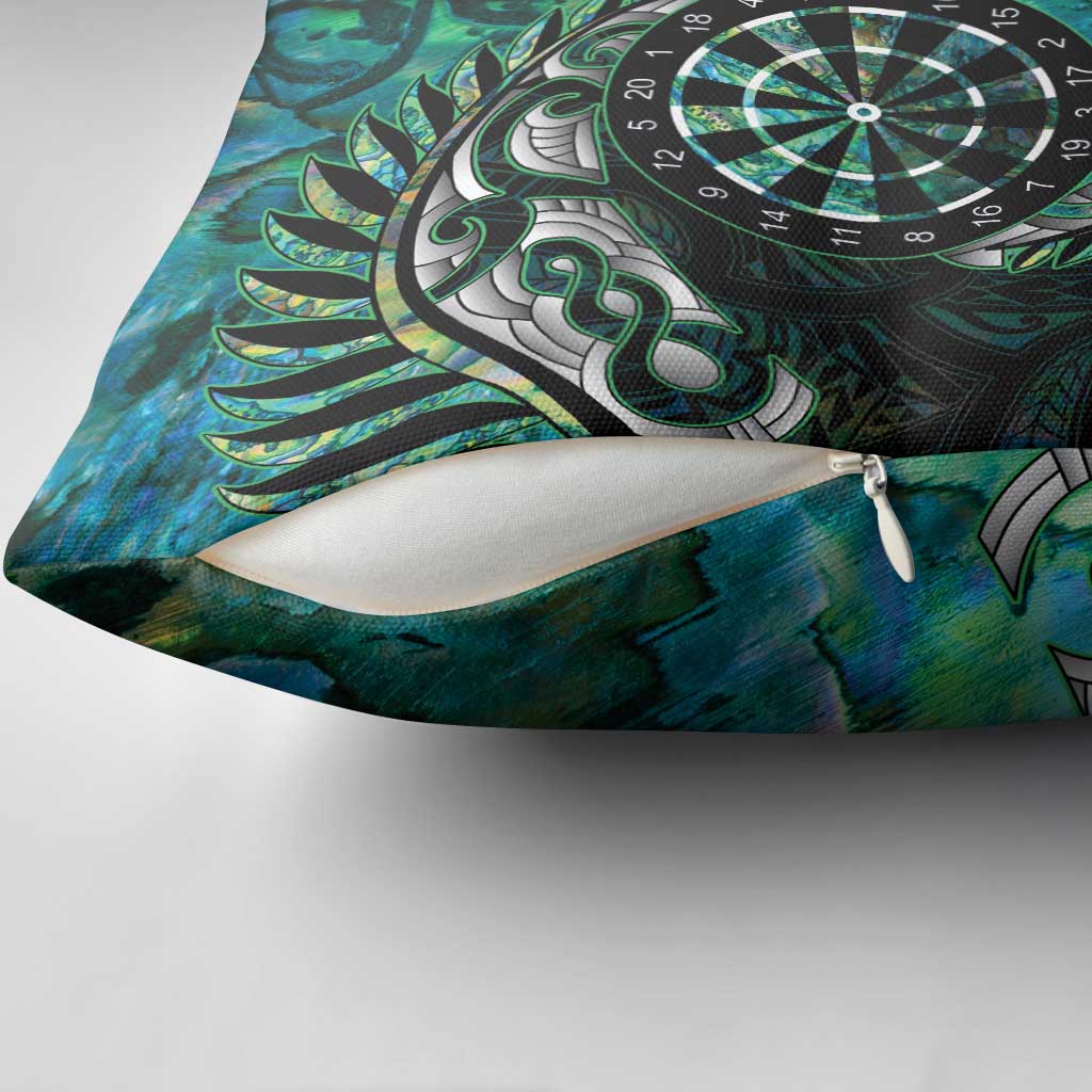 New Zealand Darts Personalised Pillow Cover Aotearoa Silver Fern Green Papua Shell Spirit - Polynesian Pride