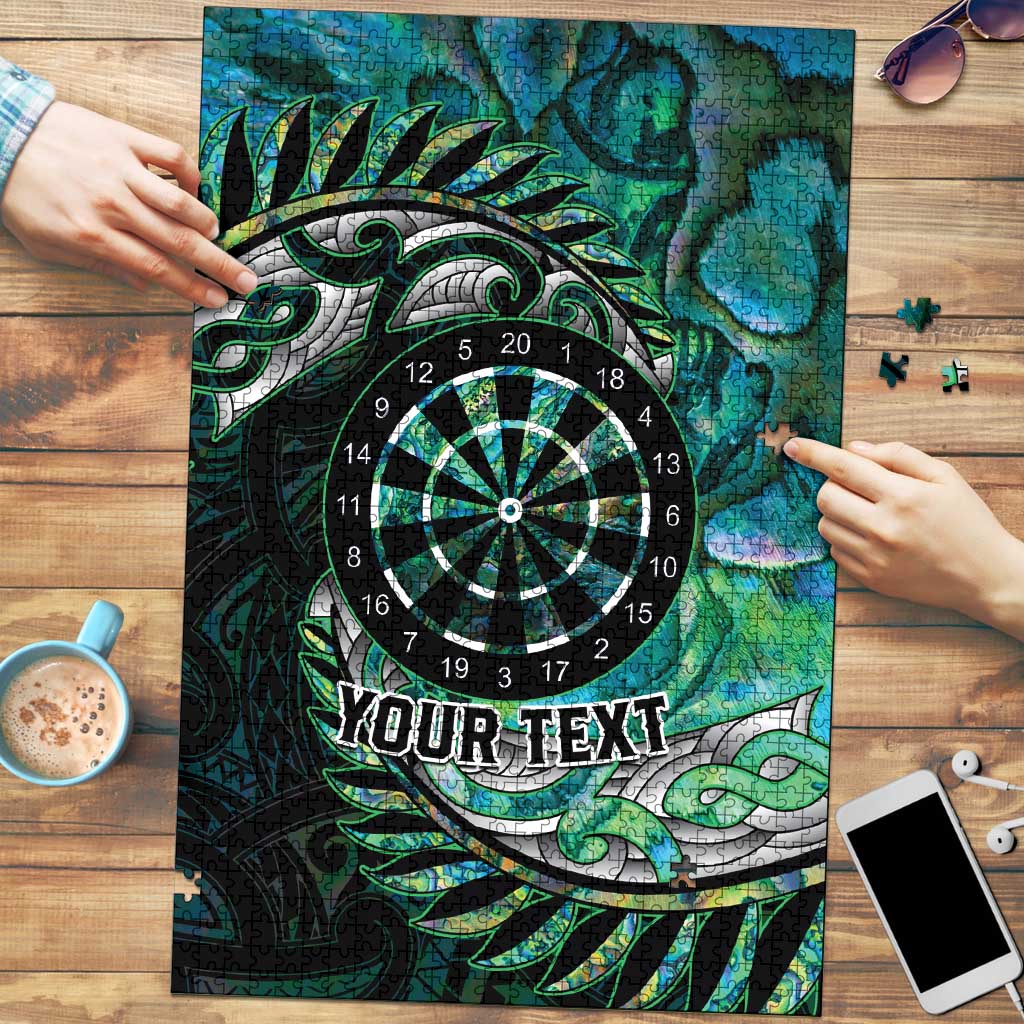New Zealand Darts Personalised Puzzle Aotearoa Silver Fern Green Papua Shell Spirit - Polynesian Pride