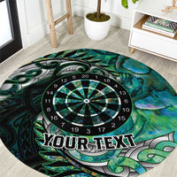 New Zealand Darts Personalised Round Carpet Aotearoa Silver Fern Green Papua Shell Spirit