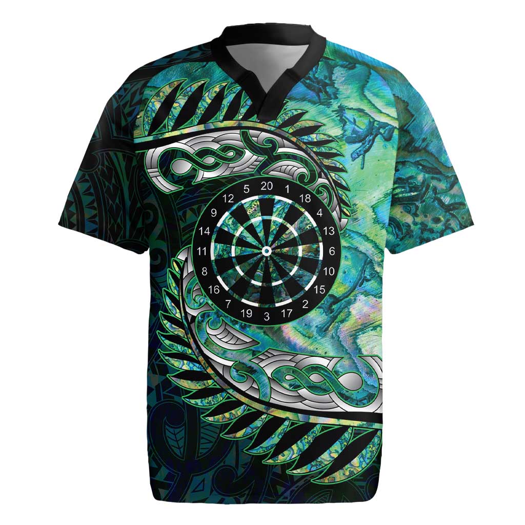 New Zealand Darts Personalised Rugby Jersey Aotearoa Silver Fern Green Papua Shell Spirit