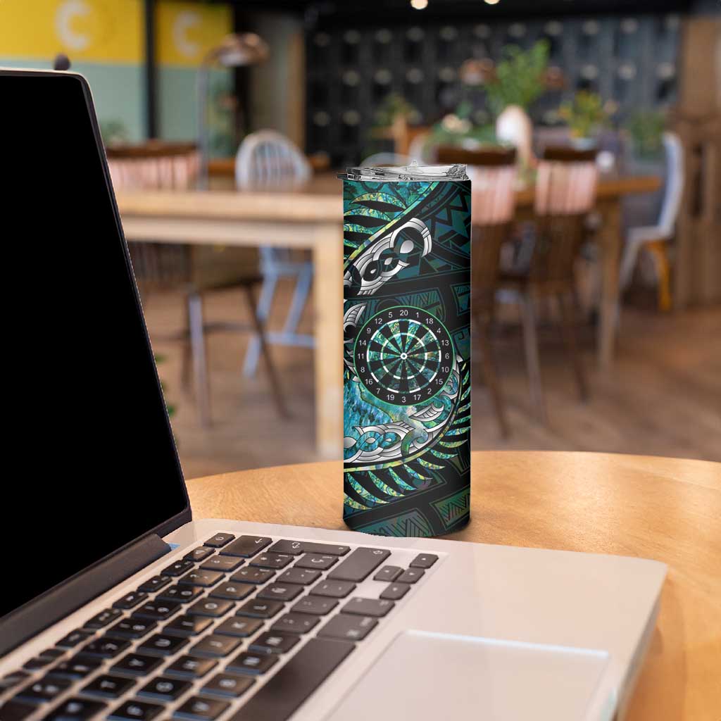 New Zealand Darts Personalised Skinny Tumbler Aotearoa Silver Fern Green Papua Shell Spirit