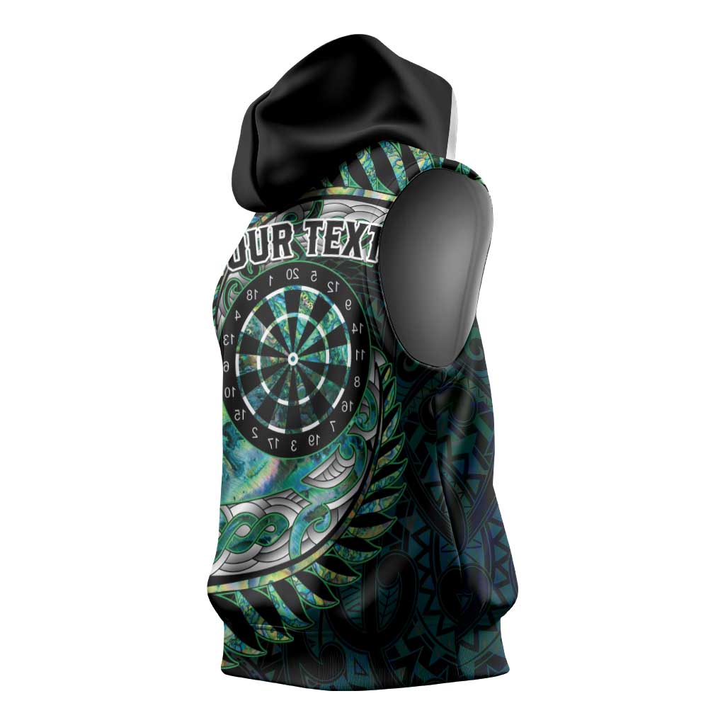 New Zealand Darts Personalised Sleeveless Hoodie Aotearoa Silver Fern Green Papua Shell Spirit - Polynesian Pride