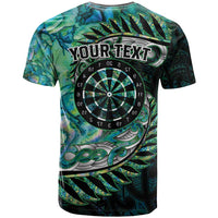 New Zealand Darts Personalised T Shirt Aotearoa Silver Fern Green Papua Shell Spirit
