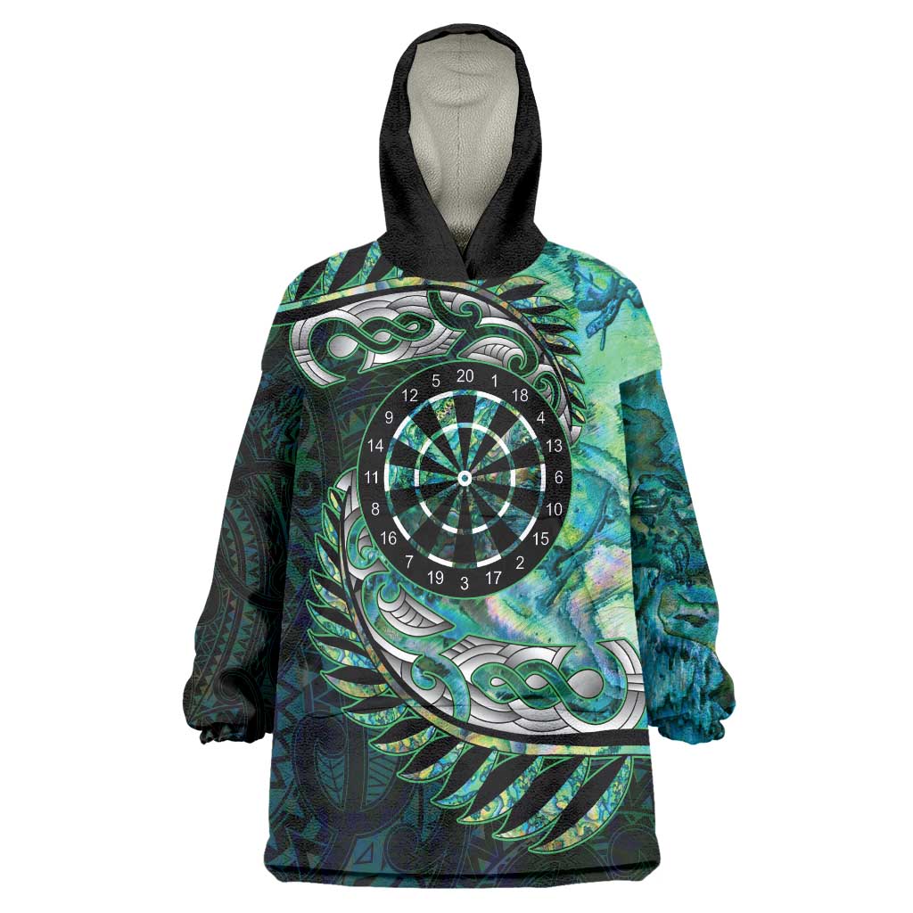 New Zealand Darts Personalised Wearable Blanket Hoodie Aotearoa Silver Fern Green Papua Shell Spirit