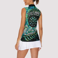 New Zealand Darts Personalised Women Sleeveless Polo Shirt Aotearoa Silver Fern Green Papua Shell Spirit