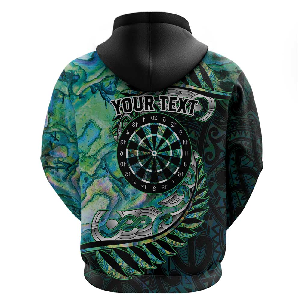 New Zealand Darts Personalised Zip Hoodie Aotearoa Silver Fern Green Papua Shell Spirit