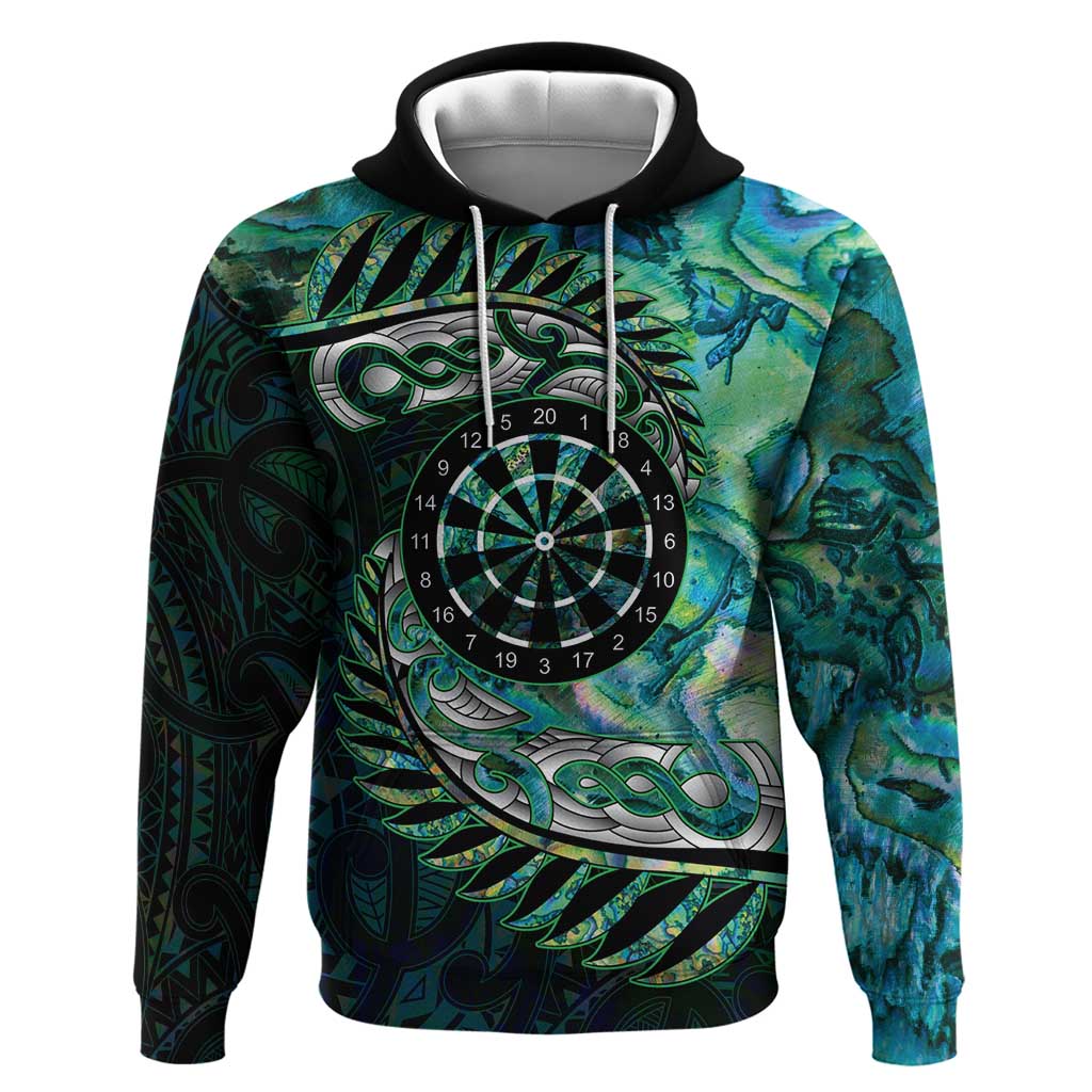 New Zealand Darts Personalised Zip Hoodie Aotearoa Silver Fern Green Papua Shell Spirit
