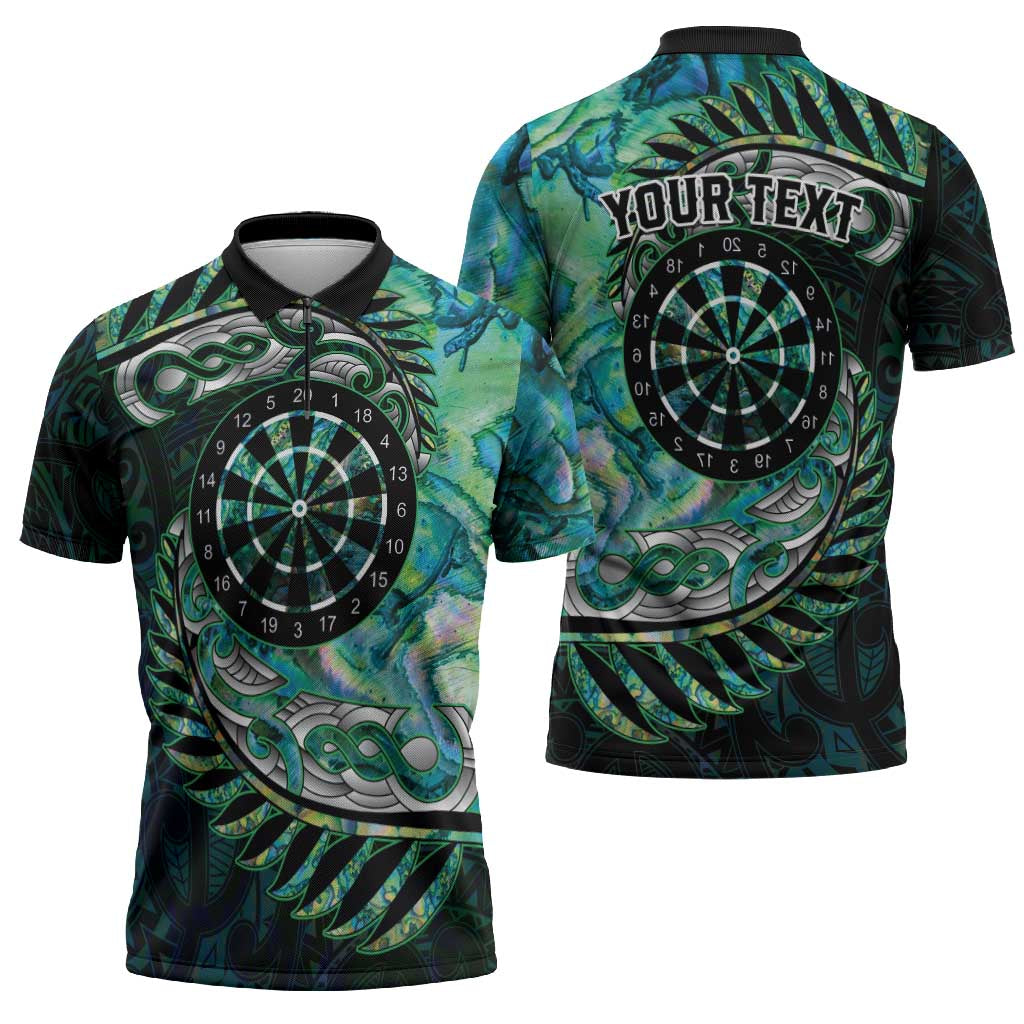 New Zealand Darts Personalised Zipper Polo Shirt Aotearoa Silver Fern Green Papua Shell Spirit - Polynesian Pride