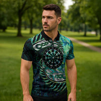 New Zealand Darts Personalised Zipper Polo Shirt Aotearoa Silver Fern Green Papua Shell Spirit - Polynesian Pride