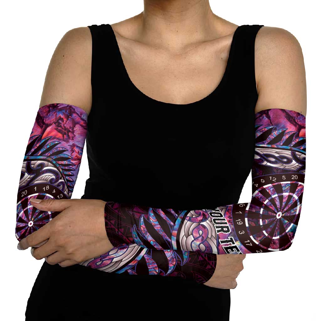 New Zealand Darts Personalised Arm Sleeves Aotearoa Silver Fern Pink Papua Shell Spirit - Polynesian Pride