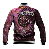 New Zealand Darts Personalised Baseball Jacket Aotearoa Silver Fern Pink Papua Shell Spirit
