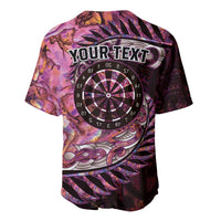 New Zealand Darts Personalised Baseball Jersey Aotearoa Silver Fern Pink Papua Shell Spirit