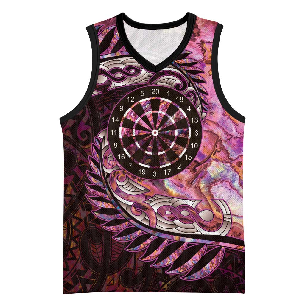 New Zealand Darts Personalised Basketball Jersey Aotearoa Silver Fern Pink Papua Shell Spirit - Polynesian Pride