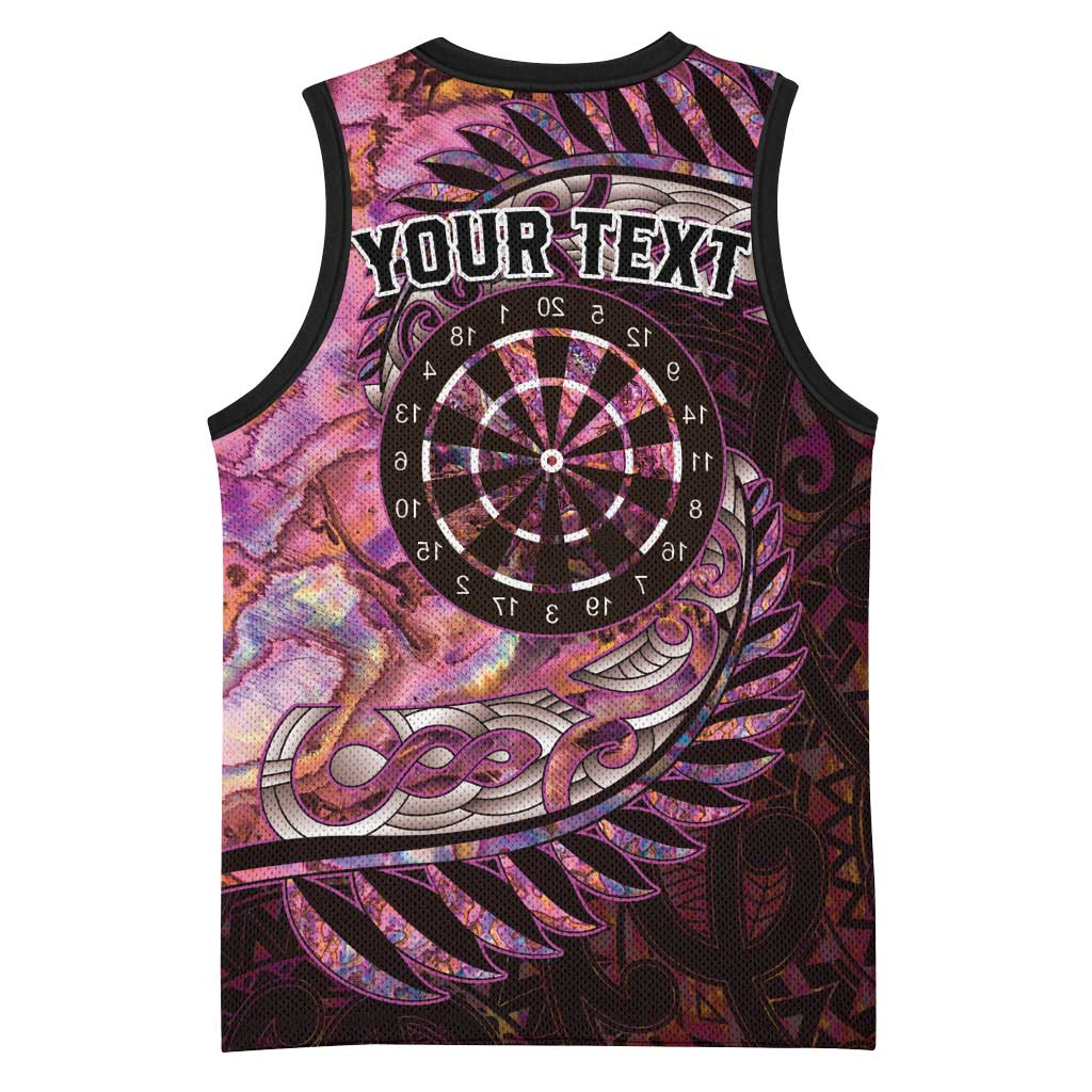 New Zealand Darts Personalised Basketball Jersey Aotearoa Silver Fern Pink Papua Shell Spirit - Polynesian Pride