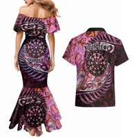 New Zealand Darts Personalised Couples Matching Mermaid Dress and Hawaiian Shirt Aotearoa Silver Fern Pink Papua Shell Spirit