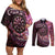 New Zealand Darts Personalised Couples Matching Off Shoulder Short Dress and Long Sleeve Button Shirt Aotearoa Silver Fern Pink Papua Shell Spirit