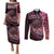New Zealand Darts Personalised Couples Matching Puletasi and Long Sleeve Button Shirt Aotearoa Silver Fern Pink Papua Shell Spirit