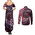 New Zealand Darts Personalised Couples Matching Summer Maxi Dress and Long Sleeve Button Shirt Aotearoa Silver Fern Pink Papua Shell Spirit