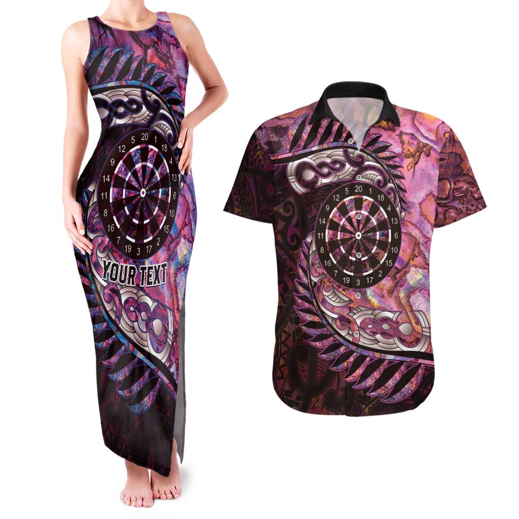 New Zealand Darts Personalised Couples Matching Tank Maxi Dress and Hawaiian Shirt Aotearoa Silver Fern Pink Papua Shell Spirit