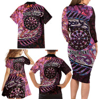 New Zealand Darts Personalised Family Matching Long Sleeve Bodycon Dress and Hawaiian Shirt Aotearoa Silver Fern Pink Papua Shell Spirit
