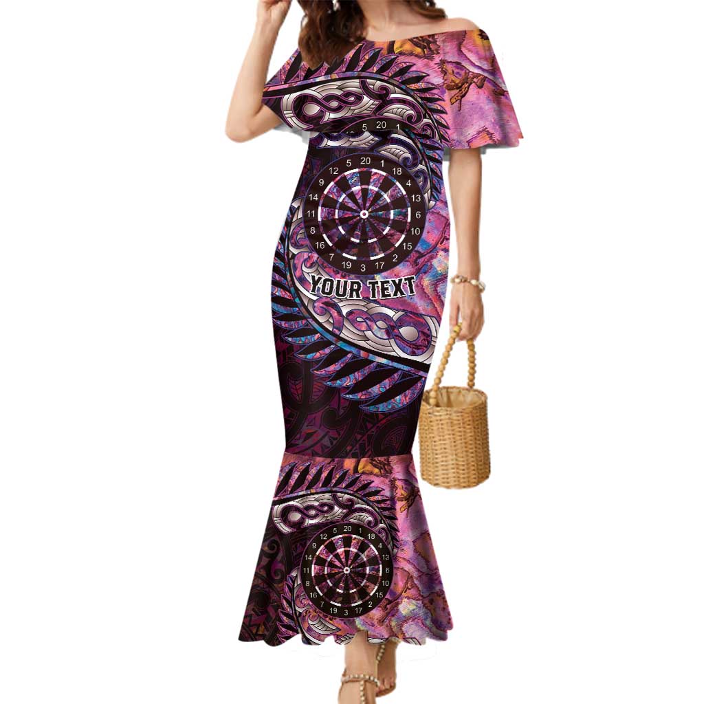 New Zealand Darts Personalised Family Matching Mermaid Dress and Hawaiian Shirt Aotearoa Silver Fern Pink Papua Shell Spirit