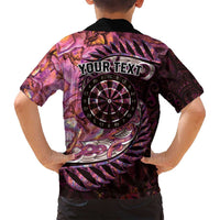 New Zealand Darts Personalised Family Matching Off Shoulder Maxi Dress and Hawaiian Shirt Aotearoa Silver Fern Pink Papua Shell Spirit