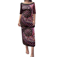 New Zealand Darts Personalised Family Matching Puletasi and Hawaiian Shirt Aotearoa Silver Fern Pink Papua Shell Spirit