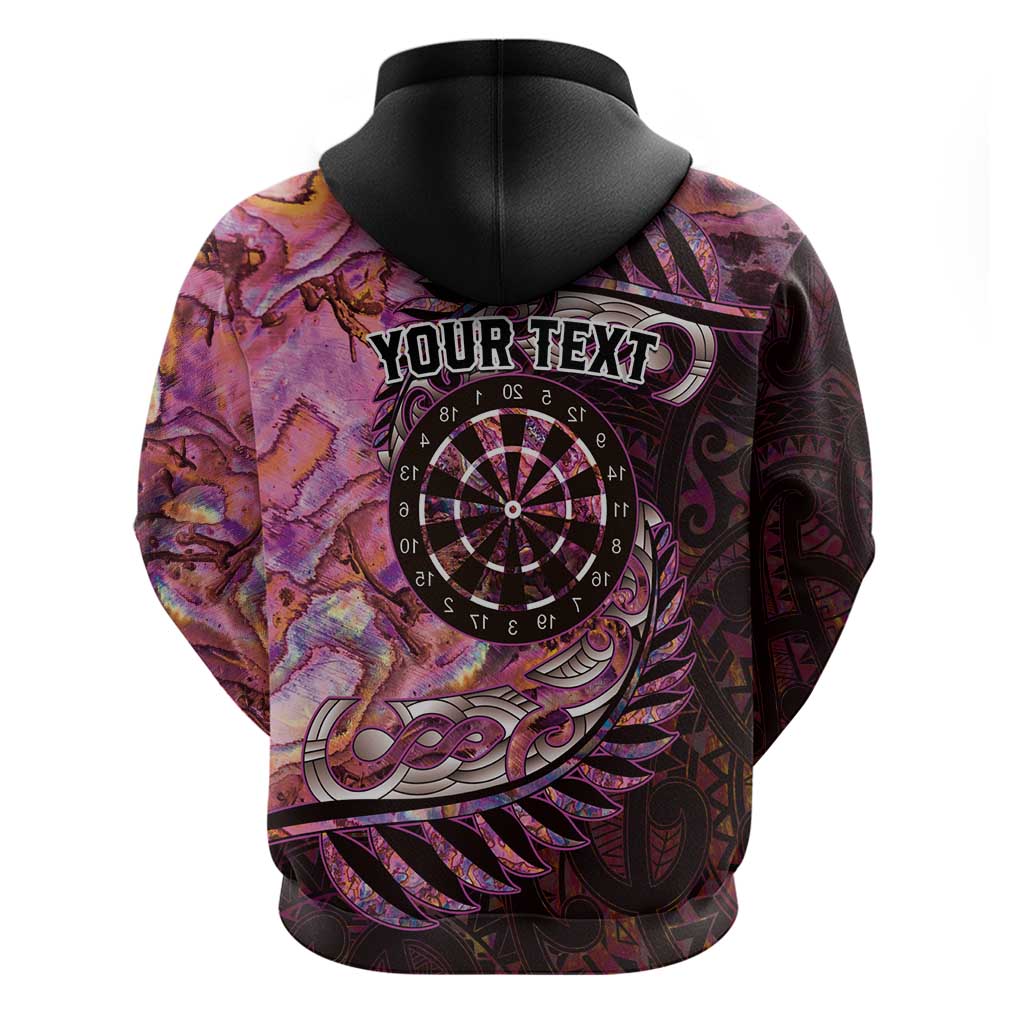 New Zealand Darts Personalised Hoodie Aotearoa Silver Fern Pink Papua Shell Spirit