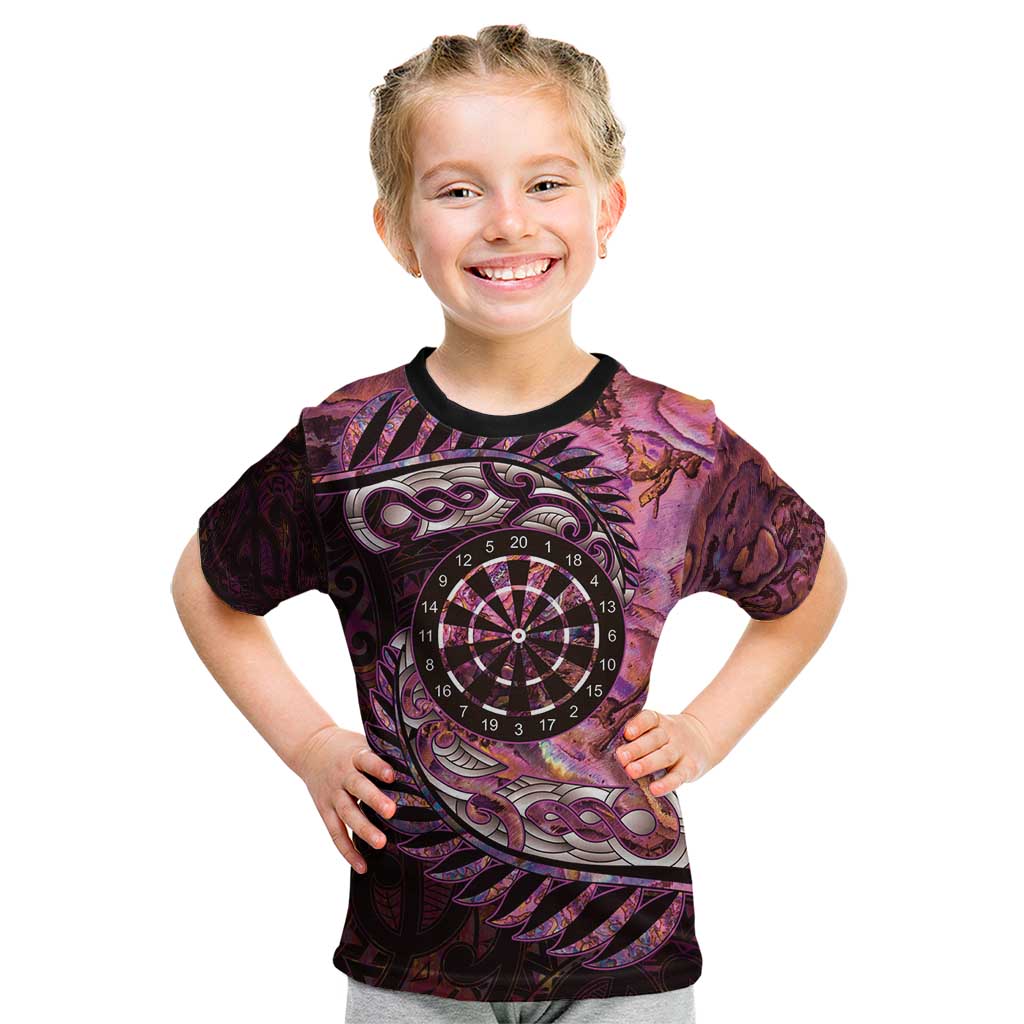 New Zealand Darts Personalised Kid T Shirt Aotearoa Silver Fern Pink Papua Shell Spirit