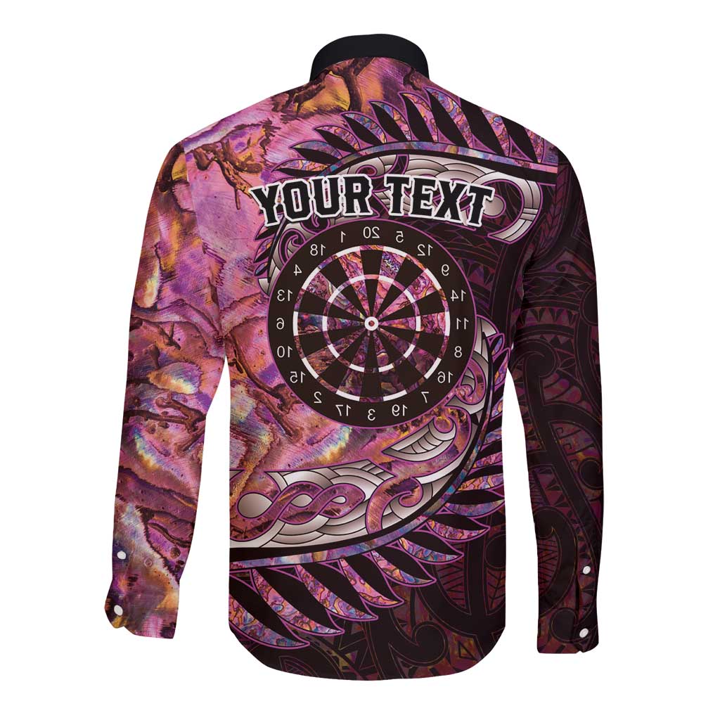 New Zealand Darts Personalised Long Sleeve Button Shirt Aotearoa Silver Fern Pink Papua Shell Spirit